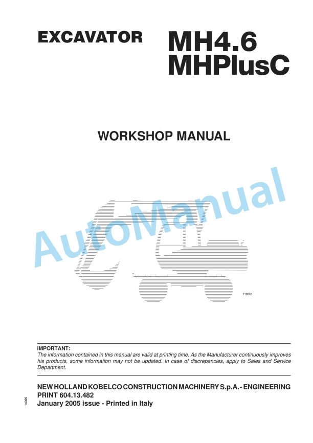 New Holland MH4.6, MHPlusC Excavator Workshop Manual 60413482