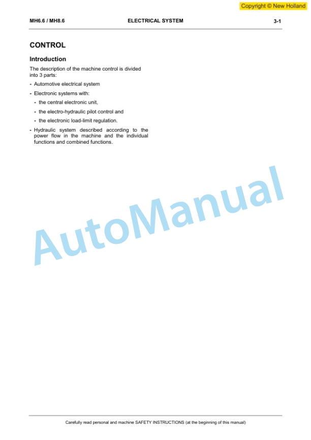 New Holland MH6.6, MH8.6 Hydraulic Excavator Workshop Manual 60413562EN 2 New Holland MH6.6, MH8.6 Hydraulic Excavator Workshop Manual 60413562EN-2