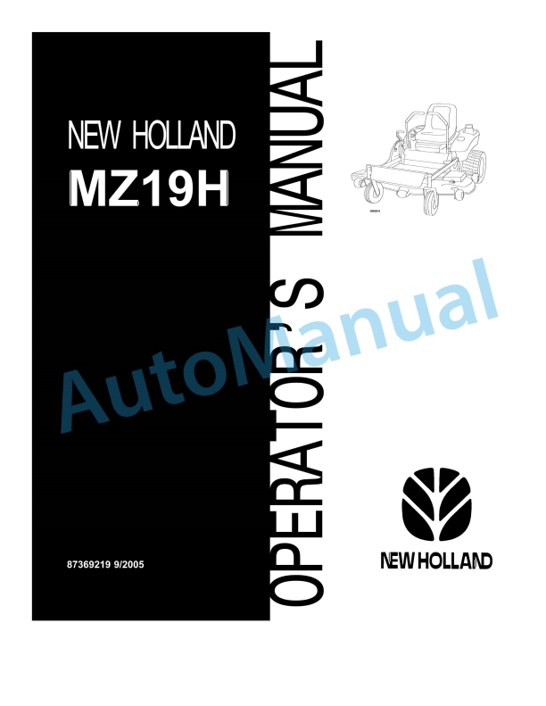 New Holland MZ19H Operation and Maintenance Manual 87369219