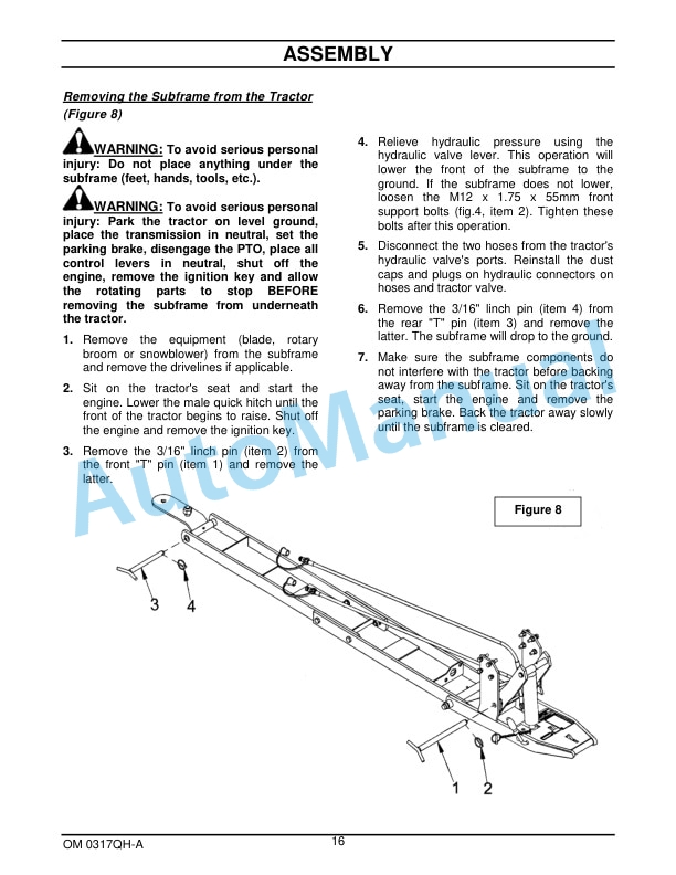 New Holland Quick Hitch and Subframe For TC Tractor Operation and Maintenance Manual 87026633 4 New Holland Quick Hitch and Subframe For TC Tractor Operation and Maintenance Manual 87026633-4