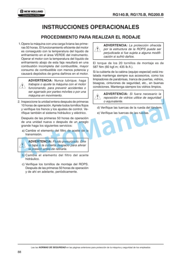 New Holland RG140.B, RG170.B, RG200.B VHP Tier 3 Motor Grader Operation and Maintenance Manual 84498217 3 New Holland RG140.B, RG170.B, RG200.B VHP Tier 3 Motor Grader Operation and Maintenance Manual 84498217 - Image 3