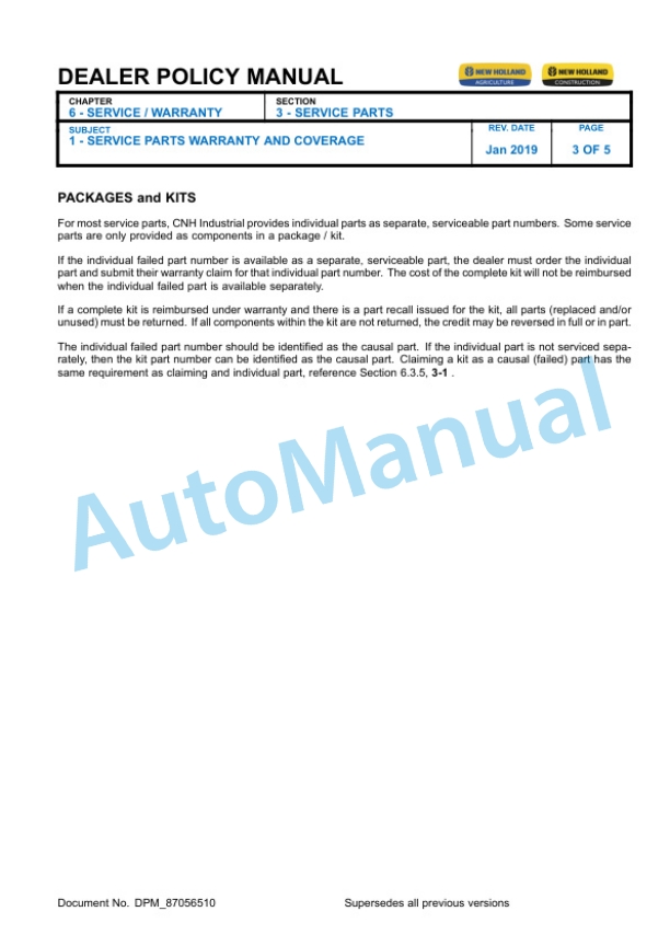 New Holland Section 6 Service, Warranty - North American Dealer Warranty Policy Dealer Policy Manual 87056510 3 New Holland Section 6 Service, Warranty - North American Dealer Warranty Policy Dealer Policy Manual 87056510 - Image 3