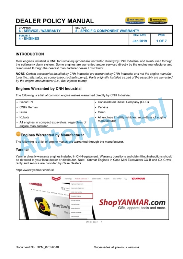 New Holland Section 6 Service, Warranty - North American Dealer Warranty Policy Dealer Policy Manual 87056510 5 New Holland Section 6 Service, Warranty - North American Dealer Warranty Policy Dealer Policy Manual 87056510 - Image 5