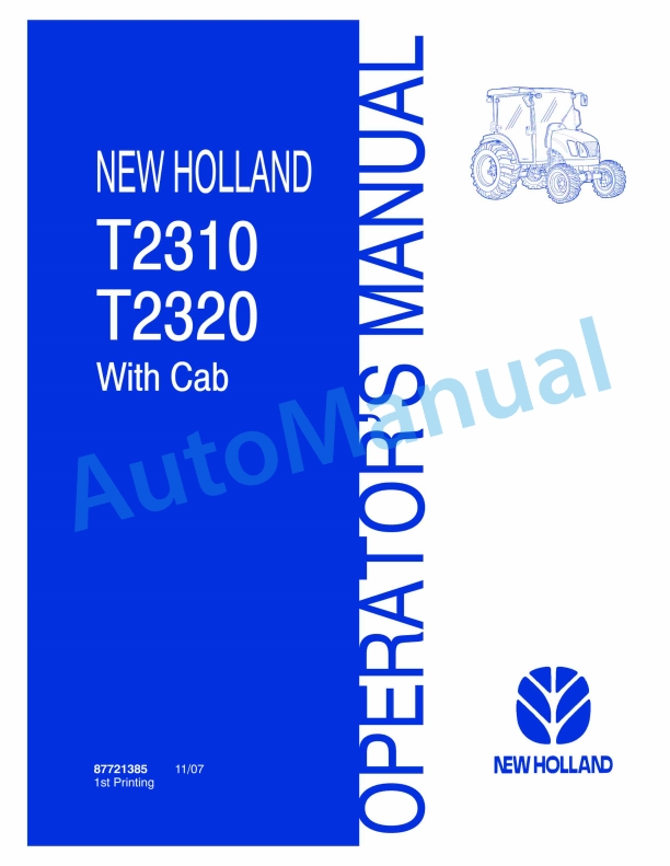 New Holland T2310, T2320 With Cab Tractor Operation and Maintenance Manual 87721385