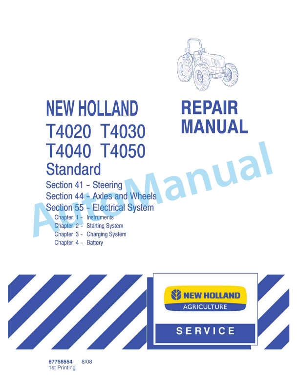New Holland T4020, T4030, T4040, T4050 Standard Tractor Repair Manual 87758554