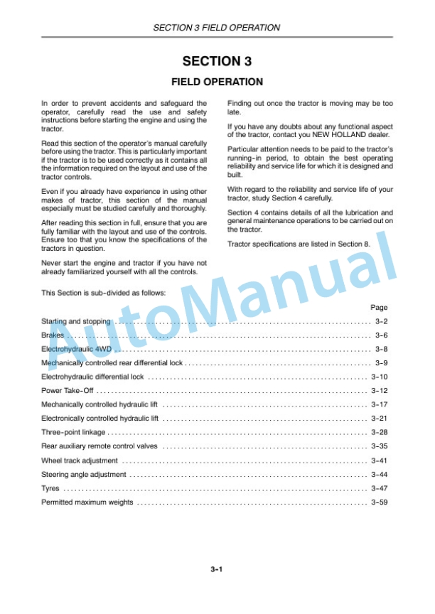 New Holland T4030F, T4040F, T4050F Tractor Operation and Maintenance Manual 84162782 3 New Holland T4030F, T4040F, T4050F Tractor Operation and Maintenance Manual 84162782 - Image 3