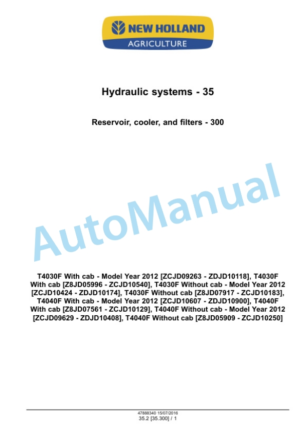 New Holland T4030F, T4040F Tractor Service Manual 47888340 2 New Holland T4030F, T4040F Tractor Service Manual 47888340 - Image 2