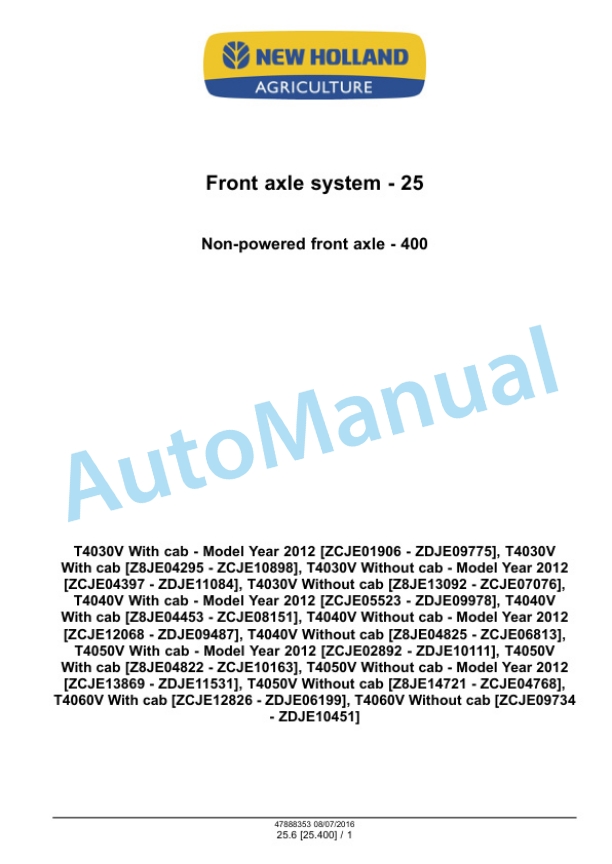 New Holland T4030V, T4040V, T4050V, T4060V Tier 3 Tractor Service Manual 48048524 5 New Holland T4030V, T4040V, T4050V, T4060V Tier 3 Tractor Service Manual 48048524 - Image 5