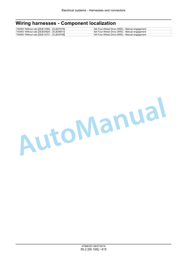 New Holland T4030V, T4040V, T4050V, T4060V Tier 3 Tractor Service Manual 48048527-5