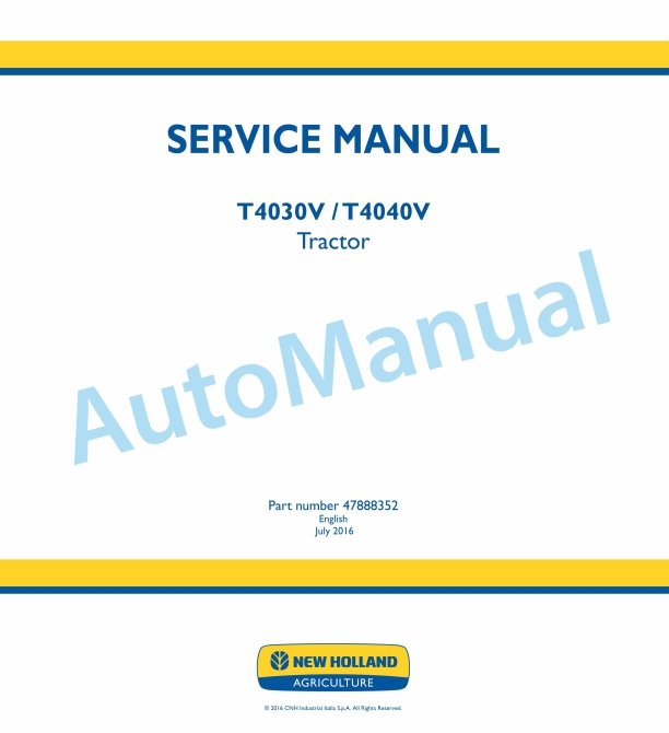 New Holland T4030V, T4040V Tractor Service Manual 47888352
