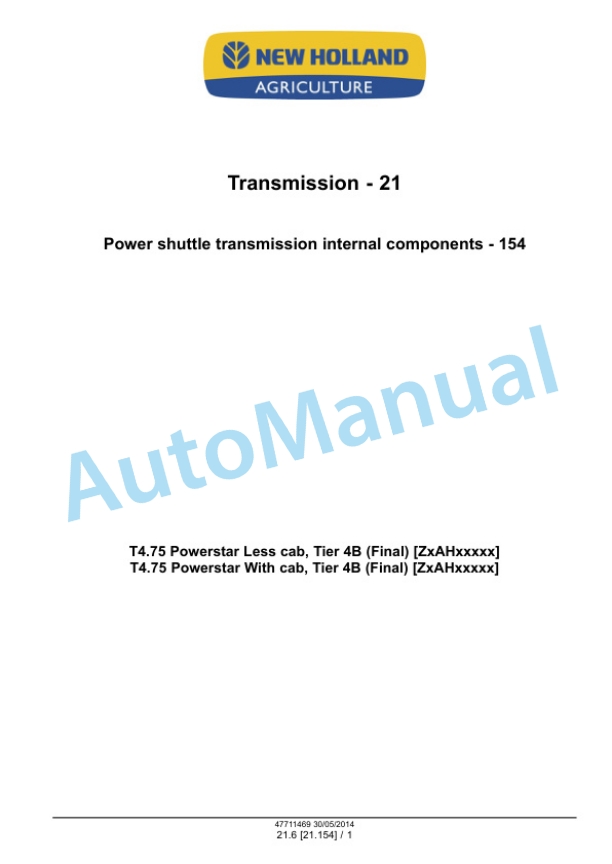 New Holland T4.75 PowerStar Tier 4B Final Tractor Service Manual 47712631 5 New Holland T4.75 PowerStar Tier 4B Final Tractor Service Manual 47712631 - Image 5