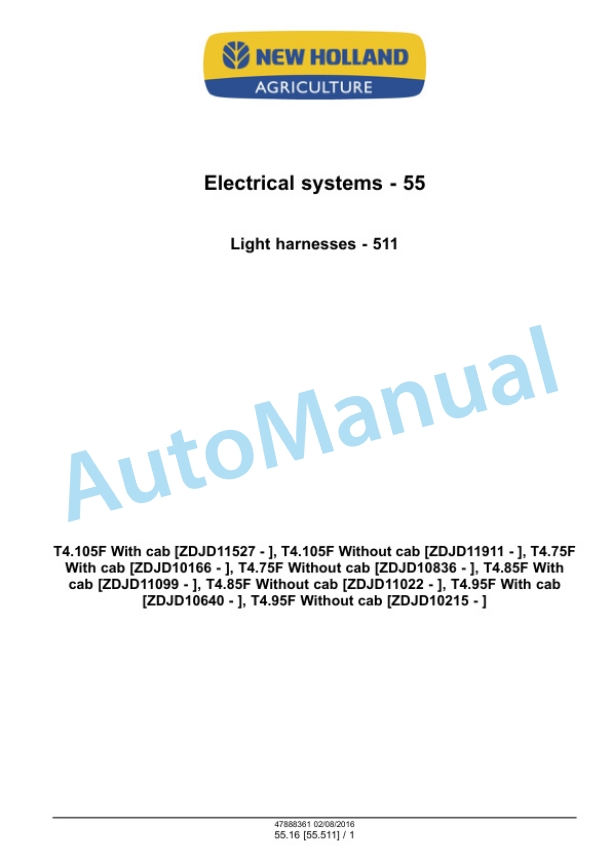 New Holland T4.75F, T4.85F, T4.95F, T4.105F Tractor Service Manual 47888361 5 New Holland T4.75F, T4.85F, T4.95F, T4.105F Tractor Service Manual 47888361 - Image 5