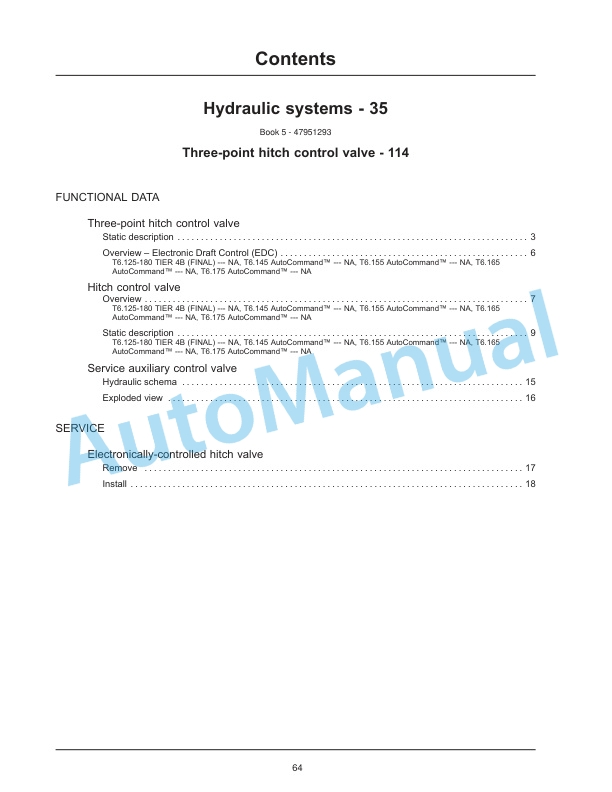 New Holland T6.125, T6.145, T6.155, T6.165, T6.175, T6.180 Auto Command Tier 4B Final Tractor Service Manual 47951306 3 New Holland T6.125, T6.145, T6.155, T6.165, T6.175, T6.180 Auto Command Tier 4B Final Tractor Service Manual 47951306-3