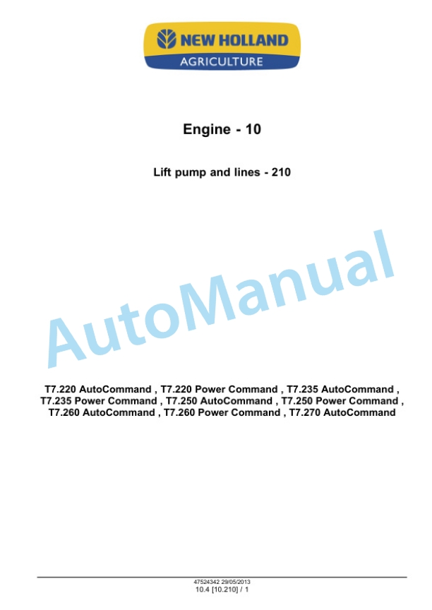 New Holland T7.220, T7.235, T7.250, T7.260, T7.270 Auto Command - Power Command Tractor Service Manual 47567515 4 New Holland T7.220, T7.235, T7.250, T7.260, T7.270 Auto Command - Power Command Tractor Service Manual 47567515 - Image 4