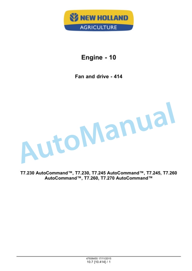 New Holland T7.230, T7.245, T7.260, T7.270 Auto Command Tier 4B Final Tractor Service Manual 47985248 5 New Holland T7.230, T7.245, T7.260, T7.270 Auto Command Tier 4B Final Tractor Service Manual 47985248 - Image 5