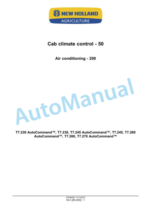 New Holland T7.230, T7.245, T7.260, T7.270 Auto Command Tier 4B Final Tractor Service Manual 47985253 5 New Holland T7.230, T7.245, T7.260, T7.270 Auto Command Tier 4B Final Tractor Service Manual 47985253 - Image 5