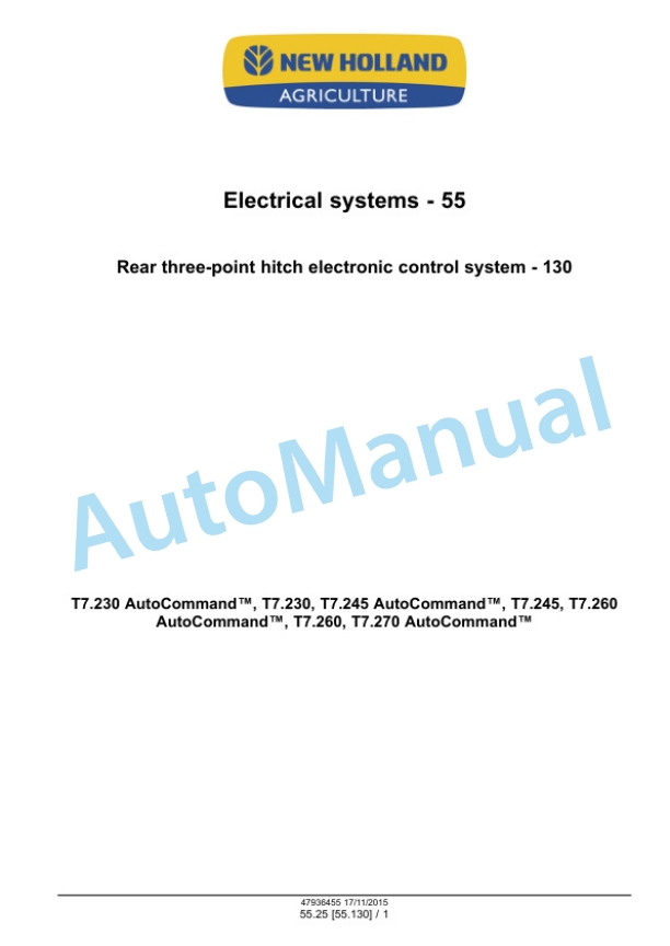 New Holland T7.230, T7.245, T7.260, T7.270 Auto Command Tier 4B Final Tractor Service Manual 47985261 3 New Holland T7.230, T7.245, T7.260, T7.270 Auto Command Tier 4B Final Tractor Service Manual 47985261 - Image 3