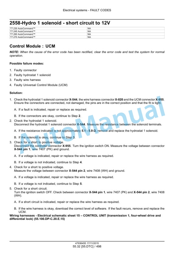 New Holland T7.230, T7.245, T7.260, T7.270 Auto Command Tier 4B Final Tractor Service Manual 47985263 3 New Holland T7.230, T7.245, T7.260, T7.270 Auto Command Tier 4B Final Tractor Service Manual 47985263-3