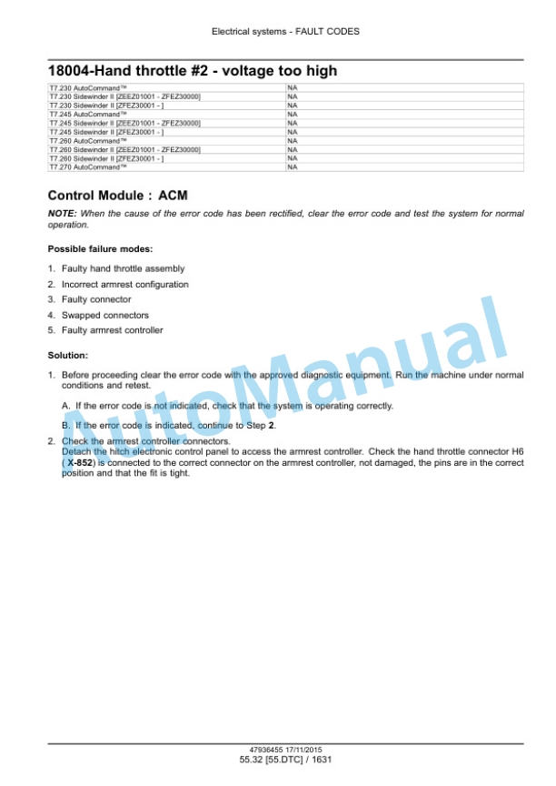 New Holland T7.230, T7.245, T7.260, T7.270 Auto Command Tier 4B Final Tractor Service Manual 47985266 4 New Holland T7.230, T7.245, T7.260, T7.270 Auto Command Tier 4B Final Tractor Service Manual 47985266-4