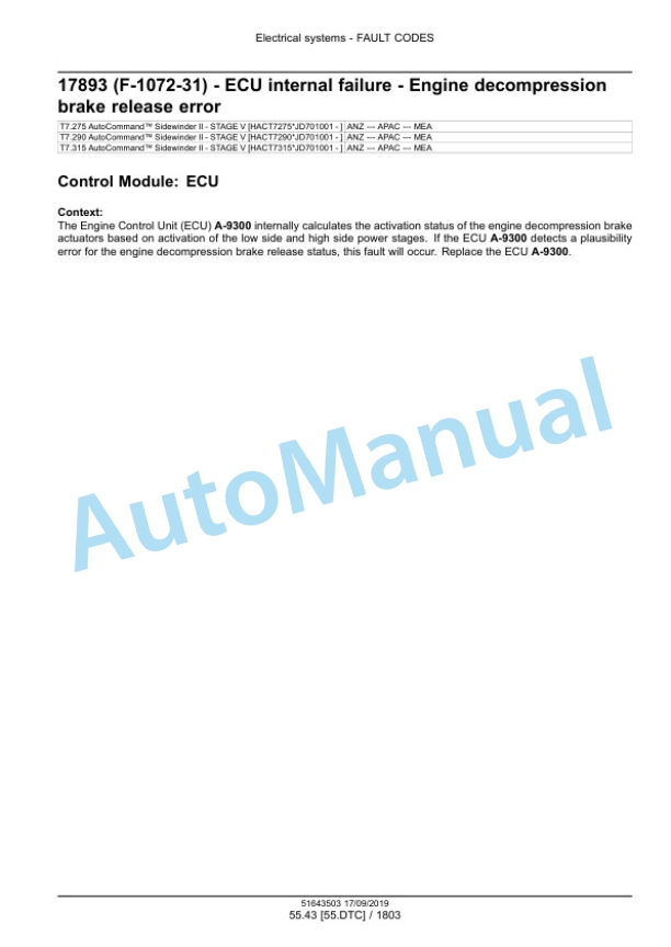 New Holland T7.275, T7.290, T7.315 AutoCommand Sidewinder II Tier 4B Final - Stage V Tractor Service Manual 51643503 5 New Holland T7.275, T7.290, T7.315 AutoCommand Sidewinder II Tier 4B Final - Stage V Tractor Service Manual 51643503 - Image 5