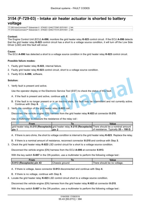 New Holland T7.290, T7.315 AutoCommand Sidewinder II Tier 4B Final - Stage V Tractor Service Manual 51643500 4 New Holland T7.290, T7.315 AutoCommand Sidewinder II Tier 4B Final - Stage V Tractor Service Manual 51643500 - Image 4