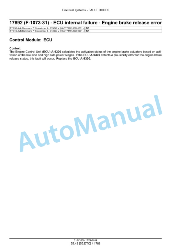 New Holland T7.290, T7.315 AutoCommand Sidewinder II Tier 4B Final - Stage V Tractor Service Manual 51643500 5 New Holland T7.290, T7.315 AutoCommand Sidewinder II Tier 4B Final - Stage V Tractor Service Manual 51643500 - Image 5