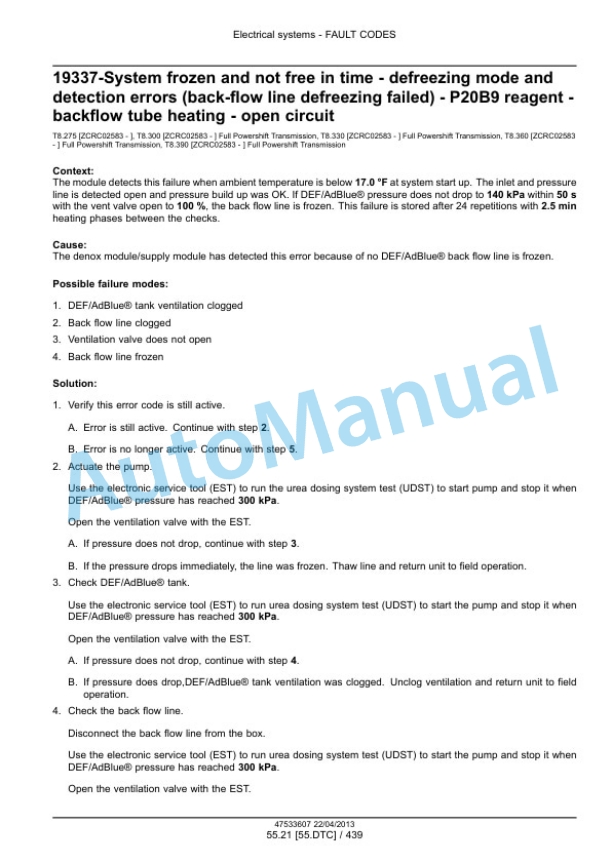 New Holland T8.275, T8.300, T8.330, T8.360, T8.390 PST Tractor Service Manual 47533607 5 New Holland T8.275, T8.300, T8.330, T8.360, T8.390 PST Tractor Service Manual 47533607 - Image 5