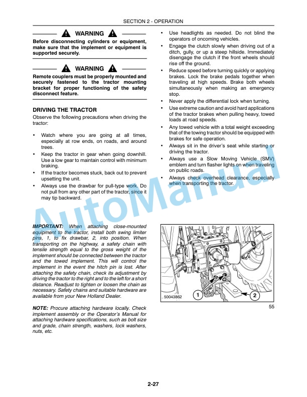 New Holland TC29DA, TC33DA Tractor Operation and Maintenance Manual 87308863 3 New Holland TC29DA, TC33DA Tractor Operation and Maintenance Manual 87308863-3