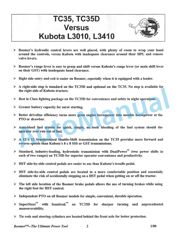 New Holland TC35, TC35D, TC40, TC40D, TC45, TC45D Competitive Comparison Product Manual 86613659 2 New Holland TC35, TC35D, TC40, TC40D, TC45, TC45D Competitive Comparison Product Manual 86613659-2