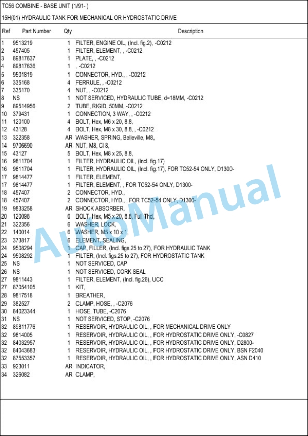 New Holland TC56 Combine Parts Catalogue 3 New Holland TC56 Combine Parts Catalogue-3