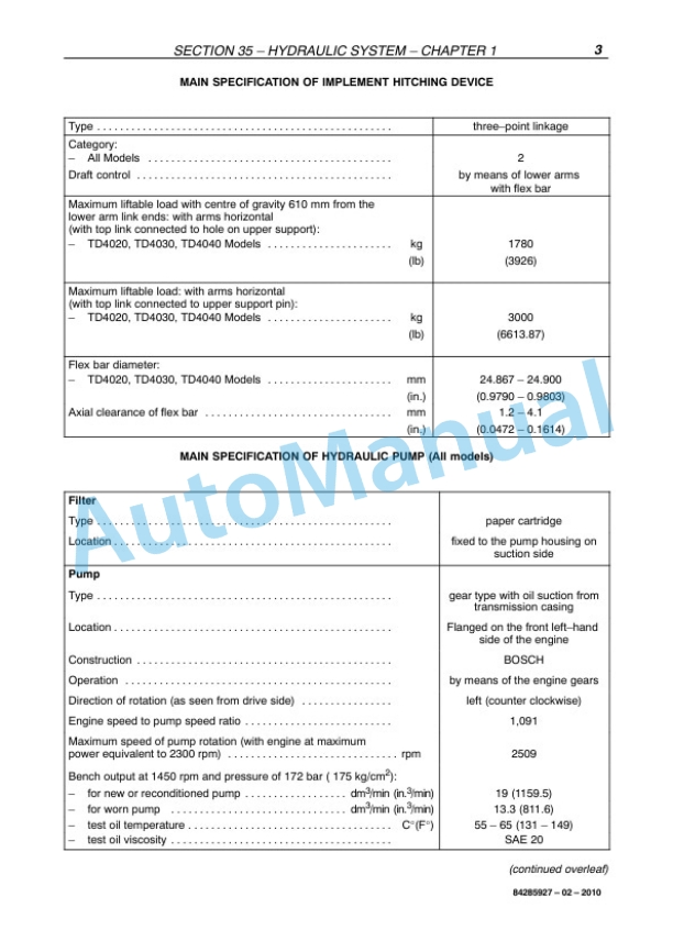 New Holland TD4020F, TD4030F, TD4040F Tractor Service Manual 84285927 4 New Holland TD4020F, TD4030F, TD4040F Tractor Service Manual 84285927 - Image 4
