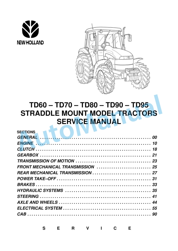 New Holland TD60, TD70, TD80, TD90, TD95 Straddle Tractor Service Manual 6035447100 1 New Holland TD60, TD70, TD80, TD90, TD95 Straddle Tractor Service Manual 6035447100