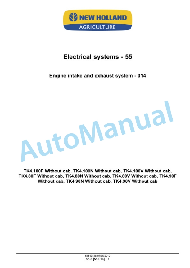 New Holland TK4.80V, TK4.80N, TK4.80F, TK4.90V, TK4.90N, TK4.90F, TK4.100V, TK4.100N, TK4.100F Tractor Service Manual 51543548 3 New Holland TK4.80V, TK4.80N, TK4.80F, TK4.90V, TK4.90N, TK4.90F, TK4.100V, TK4.100N, TK4.100F Tractor Service Manual 51543548 - Image 3