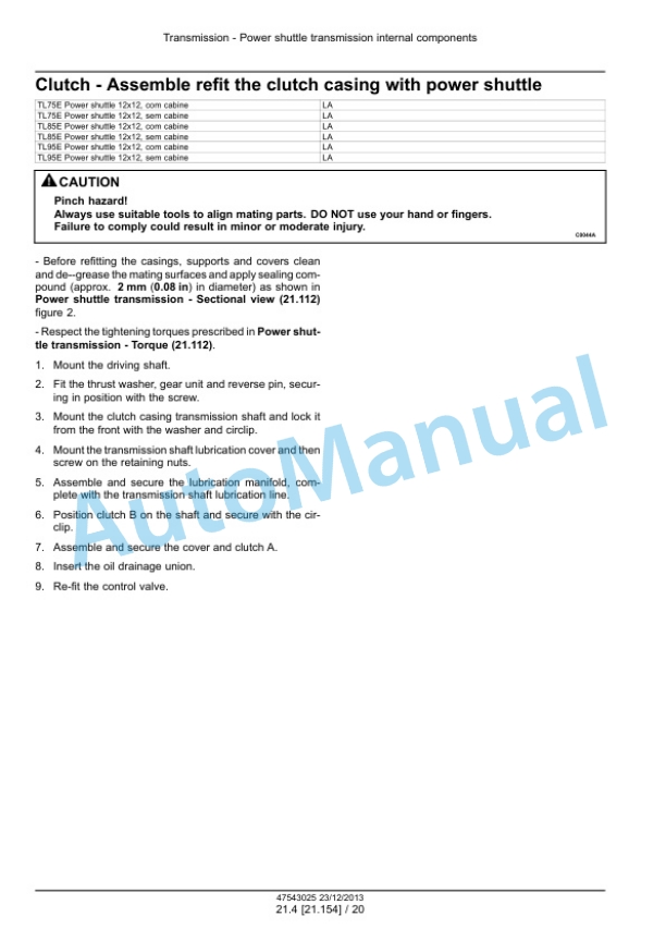 New Holland TL75E, TL85E, TL95E Power Shuttle Tractor Service Manual 47543025 2 New Holland TL75E, TL85E, TL95E Power Shuttle Tractor Service Manual 47543025-2
