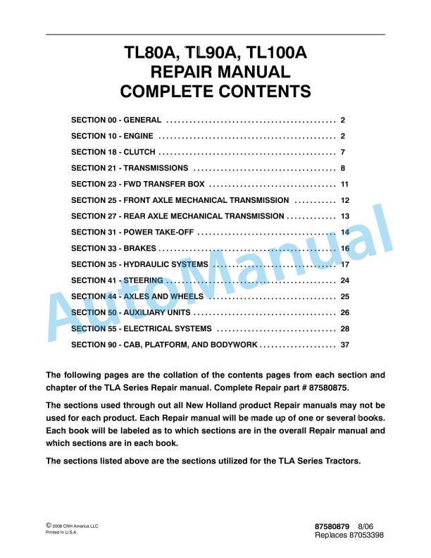 New Holland TL80A, TL90A, TL100A Tractor Repair Manual 87580879 1 New Holland TL80A, TL90A, TL100A Tractor Repair Manual 87580879