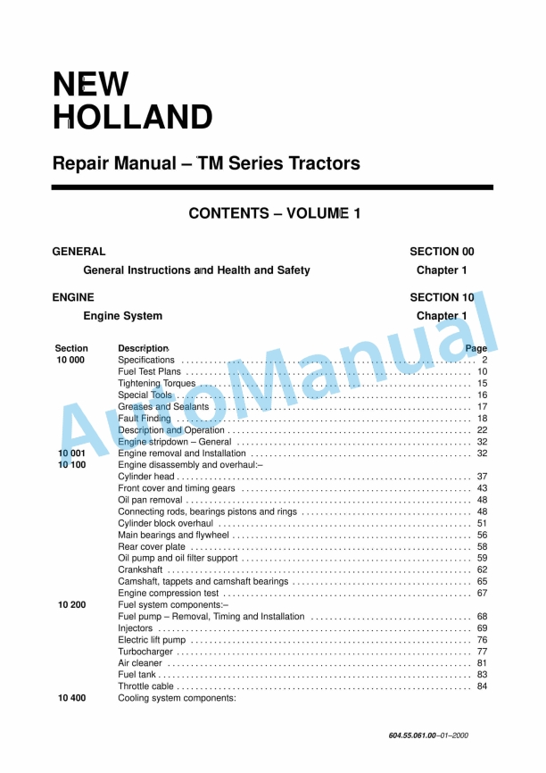 New Holland TM Series Tractor Repair Manual 6045506100 1 New Holland TM Series Tractor Repair Manual 6045506100