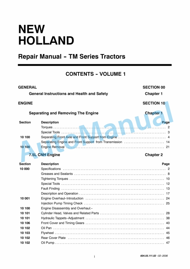 New Holland TM Series Tractor Repair Manual 6045511102 1 New Holland TM Series Tractor Repair Manual 6045511102