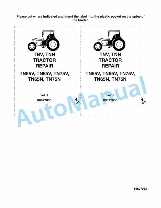 New Holland TN55V, TN65V, TN75V, TN65N, TN75N Tractor Repair Manual 86627059 1 New Holland TN55V, TN65V, TN75V, TN65N, TN75N Tractor Repair Manual 86627059