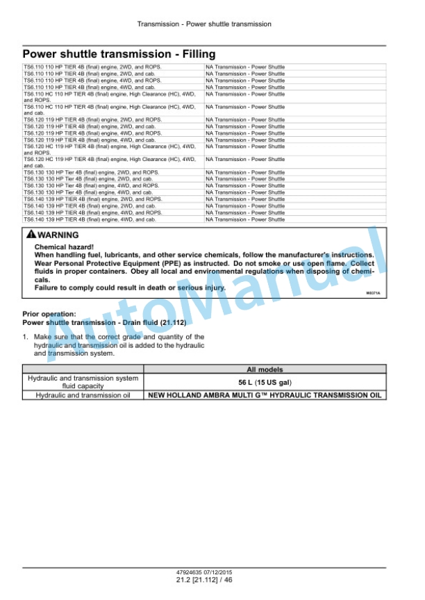 Alternative view of New Holland TS6.110, TS6.110HC, TS6.120, TS6.120HC, TS6.130, T6.140 Tier 4B Final Tractor Service Manual 47955984