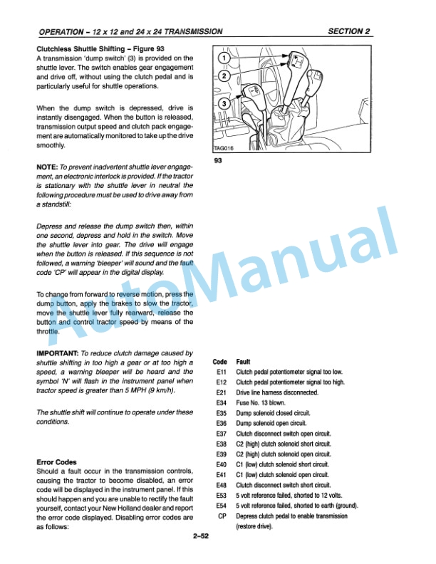 New Holland TS90, TS100, TS110 Synchro Command and ElectroShift Trasmission Operation and Maintenance Manual 86562959 3 New Holland TS90, TS100, TS110 Synchro Command and ElectroShift Trasmission Operation and Maintenance Manual 86562959-3