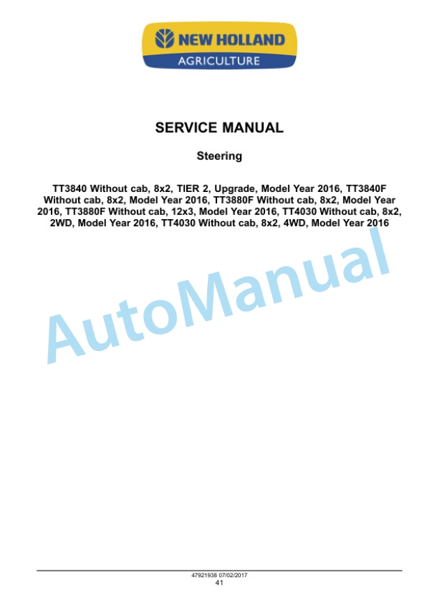 New Holland TT3840, TT3840F, TT4030, TT3880F Tractor Service Manual 47921938 5 New Holland TT3840, TT3840F, TT4030, TT3880F Tractor Service Manual 47921938 - Image 5