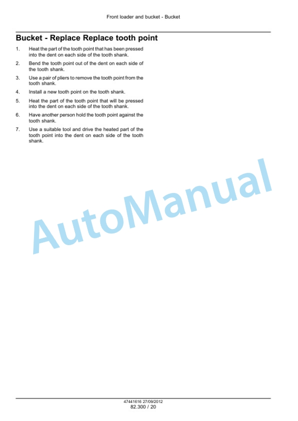 New Holland U80C Front Loader and Bucket Service Manual 47447777 4 New Holland U80C Front Loader and Bucket Service Manual 47447777-4