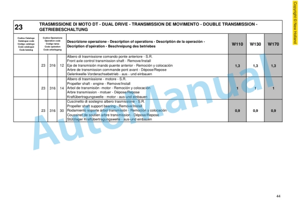New Holland W110, W130, W170 Wheel Loader Service Manual 6040724250 3 New Holland W110, W130, W170 Wheel Loader Service Manual 6040724250-3