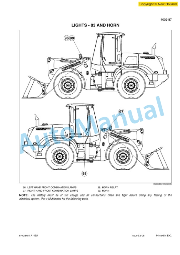 New Holland W110B Wheel Loader Service Manual 87728451AEU 2 New Holland W110B Wheel Loader Service Manual 87728451AEU-2