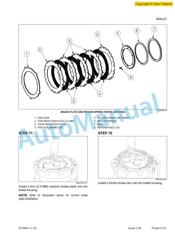 New Holland W110B Wheel Loader Service Manual 87728451AEU 4 New Holland W110B Wheel Loader Service Manual 87728451AEU-4