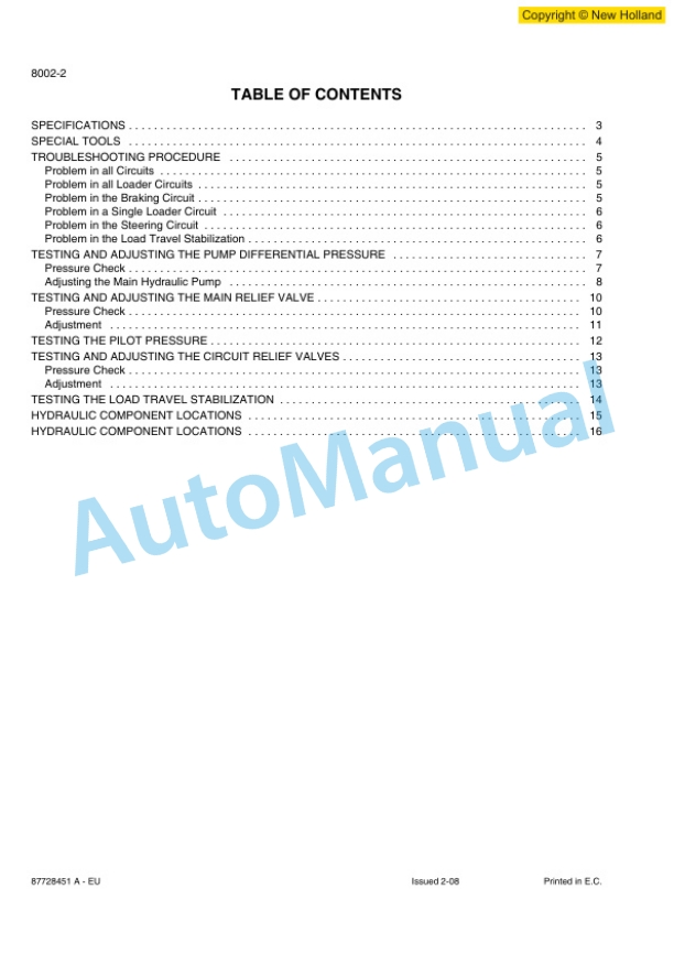 New Holland W110B Wheel Loader Service Manual 87728451AEU 5 New Holland W110B Wheel Loader Service Manual 87728451AEU-5