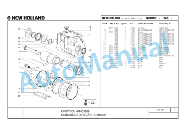 New Holland W130, W130TC Wheel Loader Parts Catalogue 75314330-2 BR 3 New Holland W130, W130TC Wheel Loader Parts Catalogue 75314330-2 BR-3