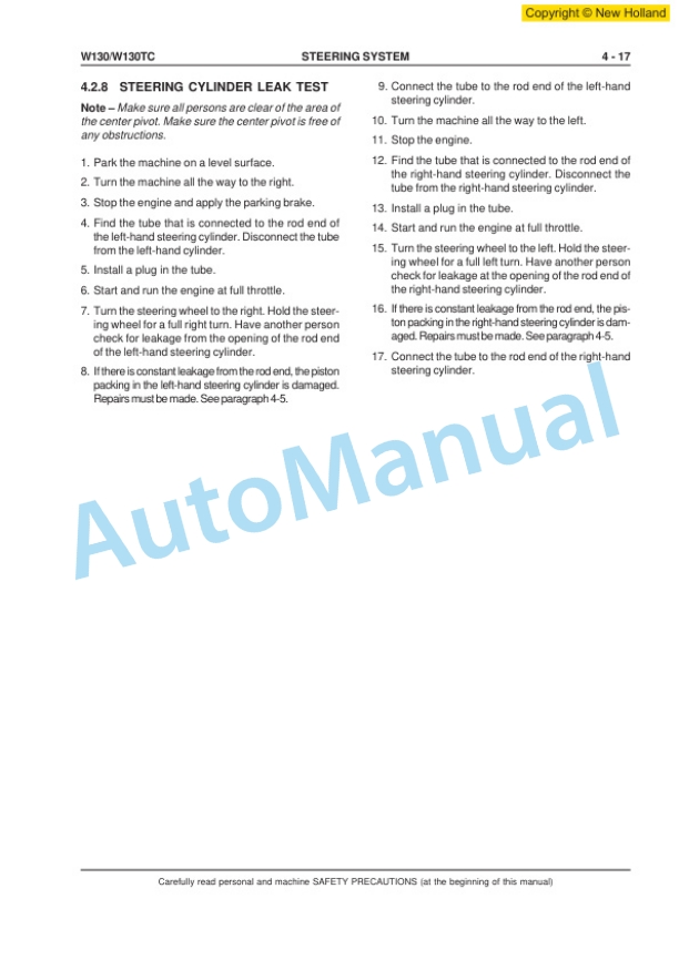 New Holland W130, W130TC Wheel Loader Workshop Manual 6041349200EN 4 New Holland W130, W130TC Wheel Loader Workshop Manual 6041349200EN-4