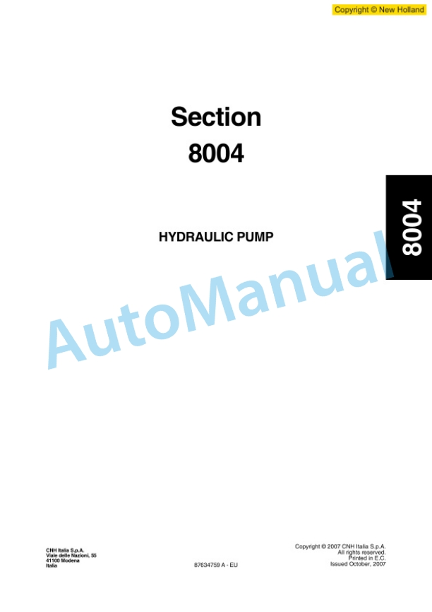 New Holland W130B Wheel Loader Workshop Manual 87634759AEU 5 New Holland W130B Wheel Loader Workshop Manual 87634759AEU-5