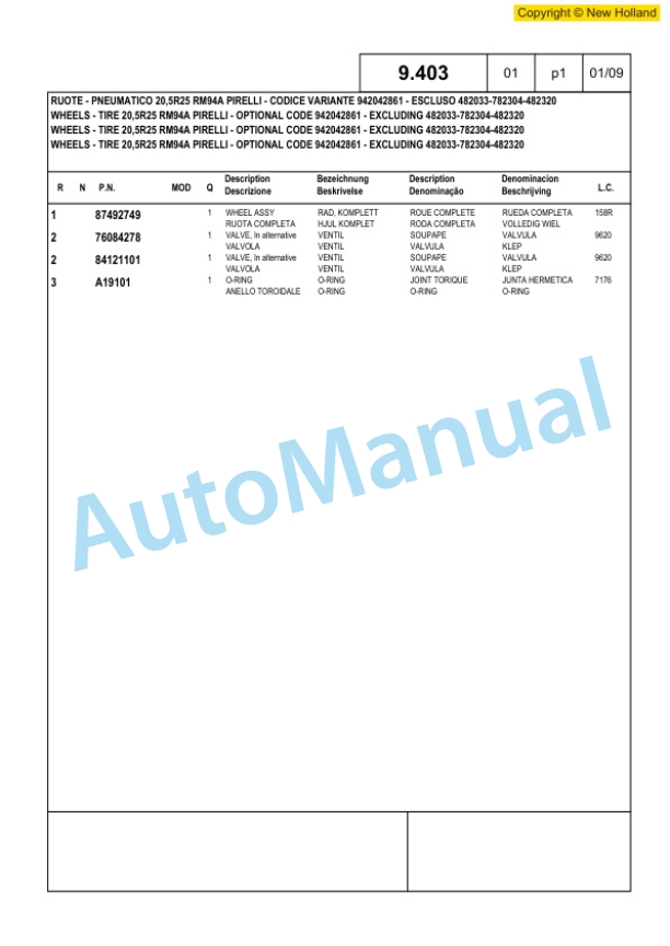 New Holland W170B Tier 3 Wheel Loader Service Parts Catalogue 6040435100 4 New Holland W170B Tier 3 Wheel Loader Service Parts Catalogue 6040435100-4